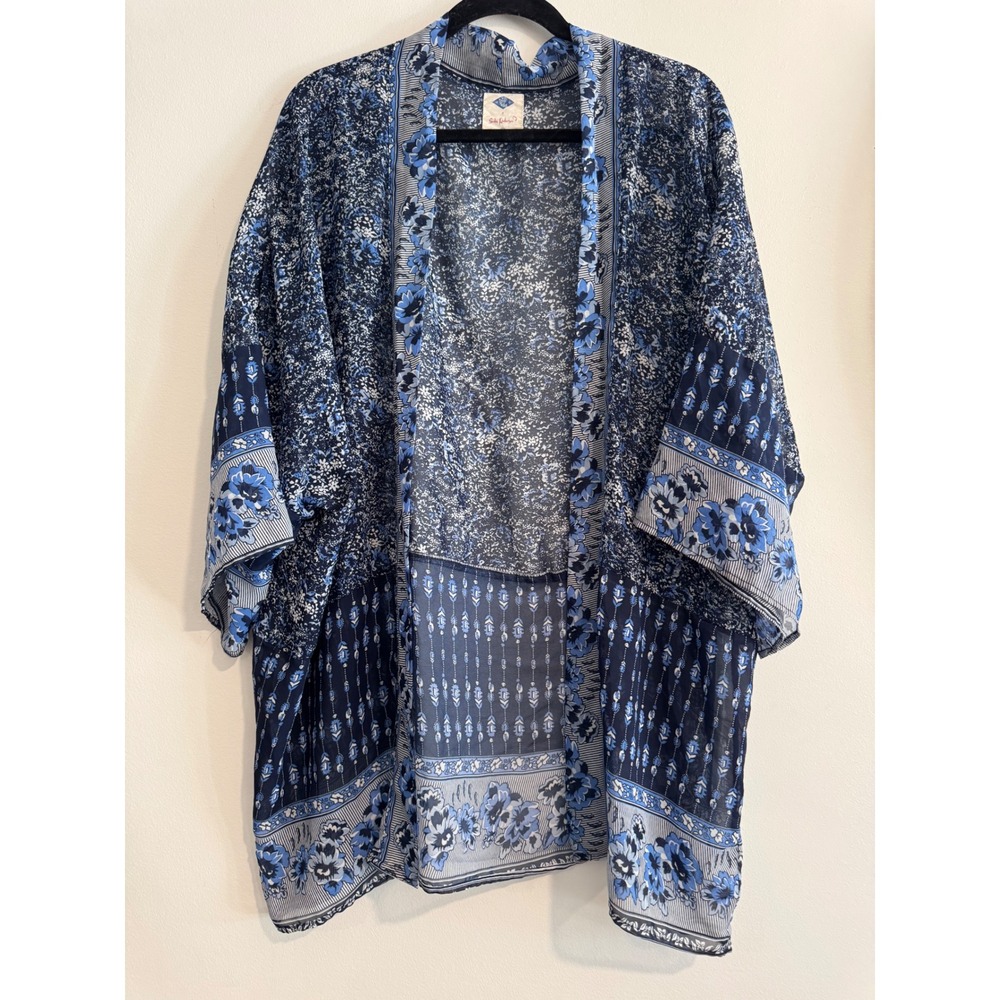 Wild Blue Sadie Robertson Kimono Womens M Blue Floral Sheer Open Front Floral